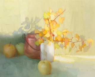 William E Sharer (b.1934), Apples and Aspen Leaves