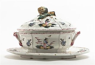 An Italian Faience Tureen, Width of tray 15 1/2 inches.