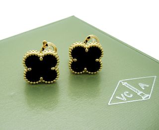 Van Cleef & Arpels   Vintage Alhambra Black Onyx Earrings 