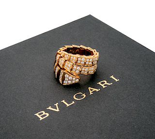 Bulgari Seprenti 18k Mother of Pearl Pave Diamond Ring