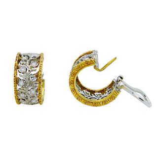 Buccellati 18k TwoTone Scacchi Diamond Hoop Earrings
