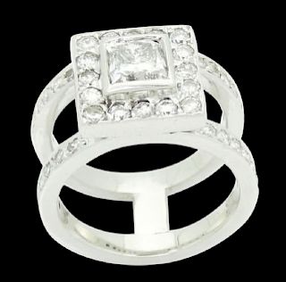 14k Gold 1.90 Ct TCW Princess Center Diamond Ring