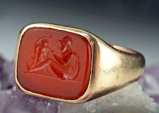 18K Gold Ring w/ Roman Carnelian Intaglio