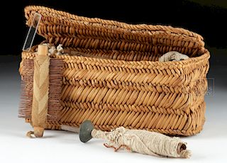 Chancay Reed Basket w/ Weaving Tools & Child's Tunic