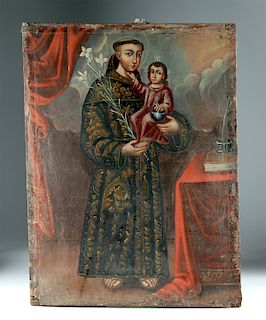 18th C. Spanish Colonial Painting, St. Anthony & Christ