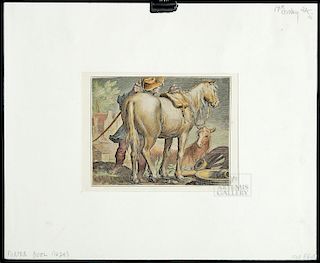 17th C. Pieter Boel Etching of Horseman and Horses