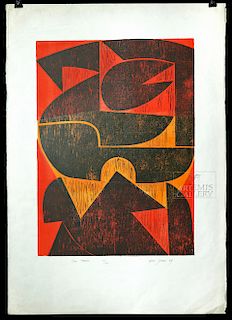 Peter Green Woodcut & Stencil - "Sun Tower" 1969