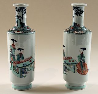 PAIR JAPANESE HAND PAINTED PORCELAIN VASES