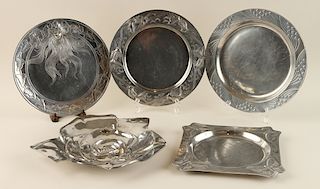 COLLECTION OF FIVE PEWTER TRAYS