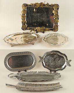 COLLECTION OF 7 SILVERPLATE AND PEWTER TRAYS