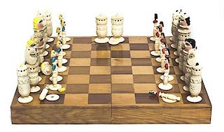 A Continental Ivory Chess Set, Height of tallest chess piece 5 3/4 inches.