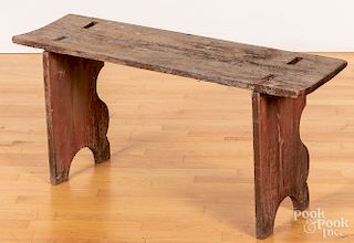 Small painted pine mortised bench 19th c.