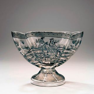 Footed bowl, hunting motif, c. 1880