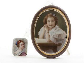 Two Porcelain Portrait Plaques, Height of taller 4 1/8 inches.