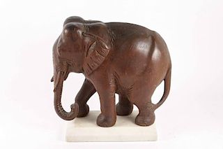 Asian Hand Carved Teak Wood Elephant Sculpture