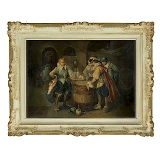 SIGNED: "SCILLER". TAVERN SCENE. EARLY 20TH CENTURY. 
