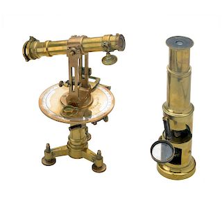 A BRASS MICROSCOPE AND A THEODOLITE. FRANCE, LATE 19TH CENTURY.