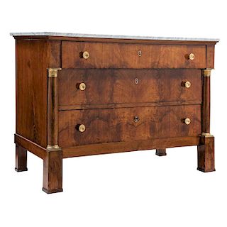 AN EMPIRE STYLE VENEERED WOOD COMMODE, FRANCE, 19TH CENTURY.