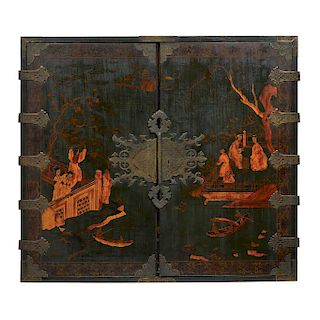 AN EBONIZED AND LACQUERED WOOD CABINET CHINA, EARLY 20TH CENTURY. 