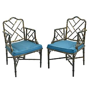 A PAIR OF CHINESE STYLE ARMCHAIRS, EARLY 20TH CENTURY. Two pieces. 