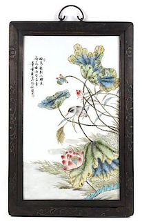 19th C. Chinese Porcelain Plaque Bird & Flowers