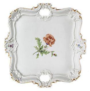 A Meissen Porcelain Tray, Width over handles 15 3/4 inches.