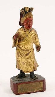 Chinese Carved, Polychrome & Parcel Gilt Figure