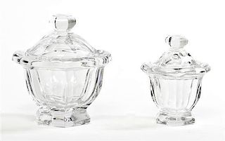 Two Baccarat Glass Covered Sugar Bowls, Height of taller 5 1/4 inches.