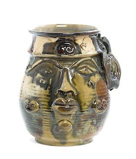 An Ein Hod Stoneware Face Vase, Height 6 3/4 inches.
