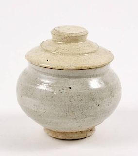 Chinese Celadon and White Glazed Lidded Jar