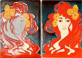 Two tiles 'Women's profile', c. 1900