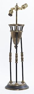 An Empire Style Onyx and Gilt Metal Mounted Lamp, Height overall 26 inches.