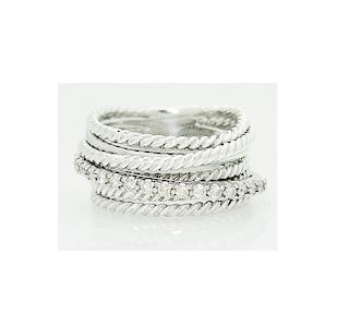 David Yurman 925 Sterling Silver Crossover Diamond Ring