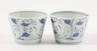 Pair of Chinese Blue & White Foliate Motif Cups