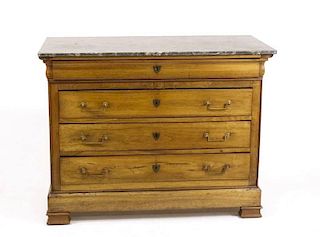 19th C. Louis Philippe Walnut Commode w/Marble Top