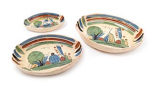 A Set of Three Mexican Slip-Decorated Nesting Bowls, Tonala or Tlaquepaque, circa 1960s Width 12 3/4 inches.