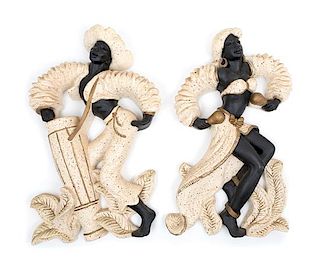 A Pair of Plaster Appliques Depicting Flamenco Dancers Height 23 1/2 inches.