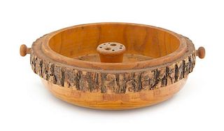 A Carved Wood Censer Bowl Diameter 9 1/4 inches.