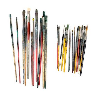 A Collection of Roger Brown's Detail Paint Brushes Length of first 12 inches.
