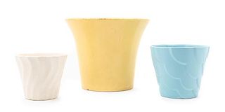 Three Glazed Ceramic Pots Height of tallest 9 1/2 inches.