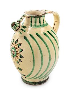 A Mexican Glazed Ceramic Pitcher Height 12 1/2 inches.