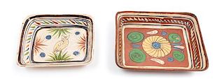 Two Mexican Slip-Decorated Bowls, Tonala and Tlaquepaque, circa 1970s (left) and 1960s-80s (right) Width of first 12 1/4 inches.