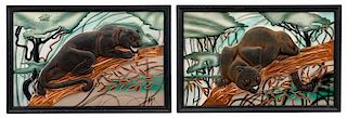 A Pair of Composition Panther Plaques Height overall 13 x width 20 inches.