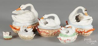 Six porcelain swan on nests