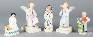 Five porcelain and bisque figures, tallest - 8".