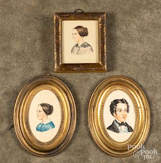 Three miniature watercolor portraits, 19th c.