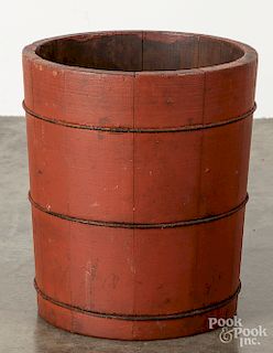 Red painted pine bucket, late 19th c.