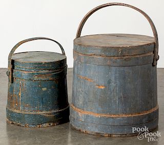Two blue painted firkins, 19th c.