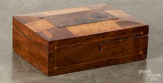 Mahogany and maple veneer dresser box, etc.