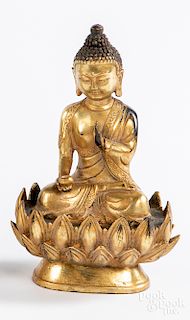 Chinese gilt bronze Buddha, 8 1/2" h.